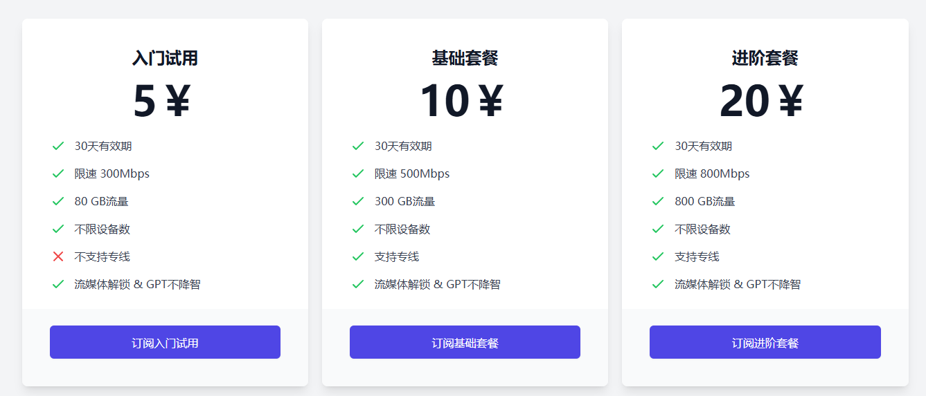 冲上云霄月付套餐